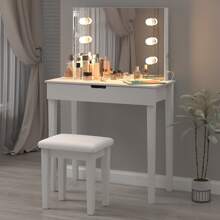 Sweiko Sweiko Coiffeuse avec miroir, tabouret de maquillage, coiffeuse avec 6 ampoules, blanc