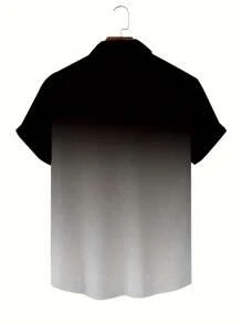 Camisa hawaiana para hombre, camisa de botones de manga corta con cuello vuelto de color degradado, prendas de verano para hombre, parte superior informal con estampado único para hombre - Negro - Ver 2