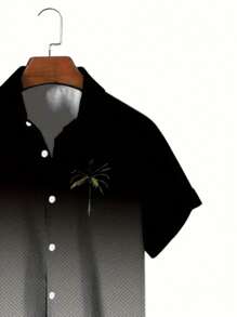 Camisa hawaiana para hombre, camisa de botones de manga corta con cuello vuelto de color degradado, prendas de verano para hombre, parte superior informal con estampado único para hombre - Negro - Ver 4