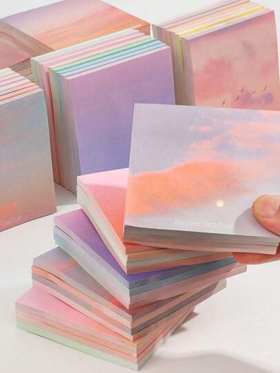200PCS Gradient Notes In Five Styles: Sunset, Colorful Clouds, Dawn, Sunset, And Twilight. Simple Cloud Design, Highly Attractive Fairy Notes. Cute And High-Quality, Suitable For Students, Casual Style Back To School