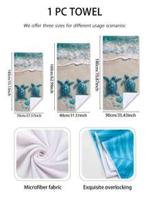 1pc Turtle, Starfish & Heart Print Beach Blanket, Super Absorbent Microfiber Swimming Pool Towel, Suitable For Beach, Bathroom, Travel - Multicolor - View 6