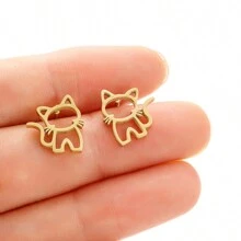 1 Đôi Khuyên Tai Hình Mèo Dễ Thương Bằng Thép Không Gỉ, Phù Hợp Cho Nữ, Phong Cách Punk, Quà Tặng Sinh Viên, Phụ Kiện Khuyên Tai Thời Trang Và Nhỏ Gọn - trắng - Xem 9