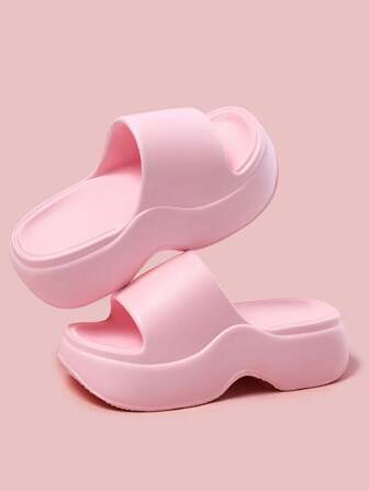 Women Pink Open Toe Slip-On Slippers, Summer Beach Walking & Play Sandals, Thick Sole Non-Slip Slippers