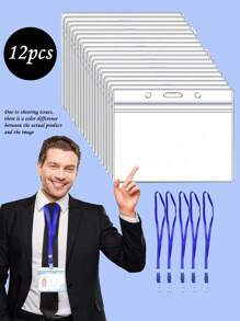 1/5/10/12pcs Clear Name Tags With Hanging Ropes, Plastic Vertical Name Badges, ID Card Clips, Blue Flat Hanging Ropes And Clips, Suitable For Office, Conference Business - Multicolor - View 11