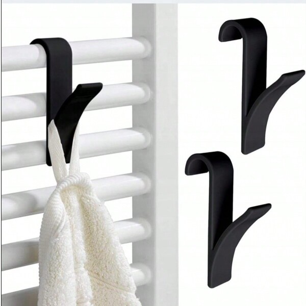 10 Stück schwarze universelle bewegliche Heizkörper-Haken - Heizkörper Handtuchstangen-Haken für das Badezimmer, Mehrzweck Kleidung & Handtuchhalter, leicht zu installieren platzsparende Heizkörper-Haken geeignet für Badehandtücher, Handtücher, kleine Kleidungsstücke, vielseitige Heizkörper-Handtuchhaken mit stabilem Design, tragbare abnehmbare Heizkörper-Aufhänger ideal für Badezimmer, Küche, Waschraum