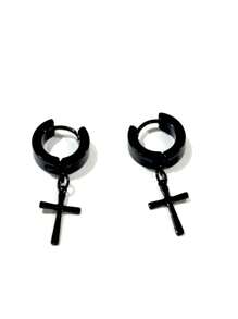Men's And Women's Hoop Earrings With Cross/Without Cross Stainless Steel - màu đen - Xem 2
