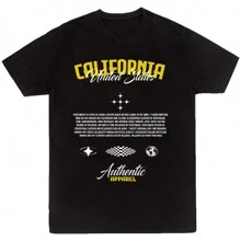 Men's Black T-Shirt California Casual 100% Cotton - 黑色 - 查看 4