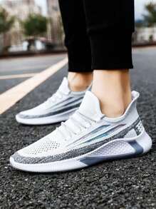 Tenis deportivos para hombre, Zapatillas de entrenamiento, Calzado ligero de malla transpirable, Tenis negros con diseño moderno, Zapatos casuales y deportivos, Tenis con suela antideslizante, Calzado para correr y gimnasio, Zapatillas de deporte para hombre, Altamente duraderas,Comodidad para todo el día - Blanco - Ver 3