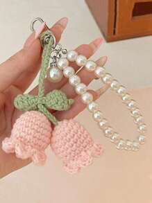 1 pièce Porte-clés mode bohème, pendentif fait à la main en fleur tressée pour sac à dos/cartable/sac à main, porte-clés fait main en fleur tricotée, bracelet décoré de perles / porte-clés / porte-clés, crochet fleur bibelot cadeaux pour femmes, bracelet en fleur au crochet porte-clés tressage sac à main sac à dos accessoire de clé de voiture tour de cou téléphone femme cadeau