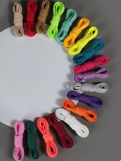 New Colorful Polyester Flat Shoelaces, Solid Color Laces For Canvas Shoes, Sneakers