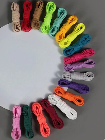 New Colorful Polyester Flat Shoelaces, Solid Color Laces For Canvas Shoes, Sneakers