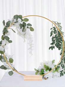 金色金属花环中心装饰品，配有木质底座，婚礼装饰，非常适合圆形装饰，适用于婚礼、派对和生日派对，婚礼餐桌装饰，墙面悬挂花环工艺品，复古花环 - 金色 - 查看 4