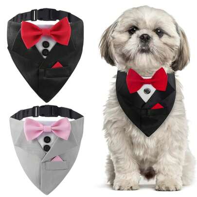 1 pieza Pañuelo de lujo y elegante para mascotas con moño y collar ajustable, diseño personalizado, apto para bodas y diversas fiestas