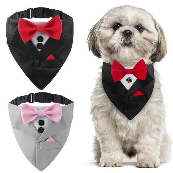 1 Peça Bandana de Luxo e Elegante para Animais de Estimação com Laço e Colar Ajustável, Design Personalizado, Adequado para Casamentos e Diferentes Festas