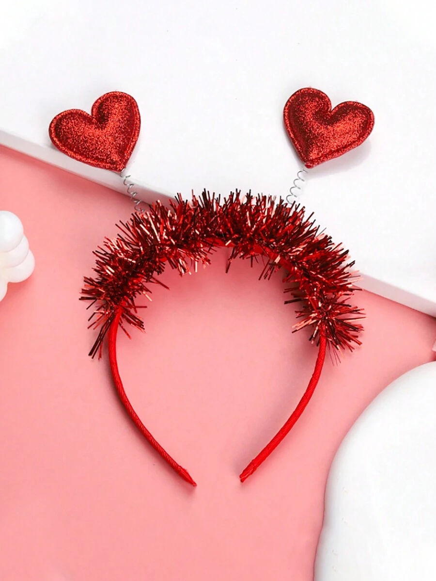 1 件儿童时尚发带，情人节红色亮片心形头带，派对和生日发饰 - 2顆大愛心髮箍 - 查看 1
