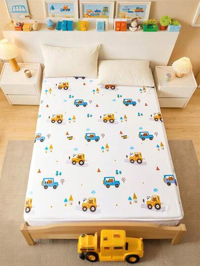 1pc Cartoon Car Pattern 100% Anti-Seepage, Soft And Comfortable Children's Bed Sheets For All Seasons, Dormitories And Children's Rooms