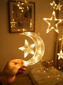 Maan- en sterlichtsnoer, waterdichte, kunststof wandkrans met 8 knipperstanden, warme lichtsnoeren, ideaal voor buiten, terras, tuin, bruiloft, feest, nieuwjaar, kerstmis, Moederdagdecoratie