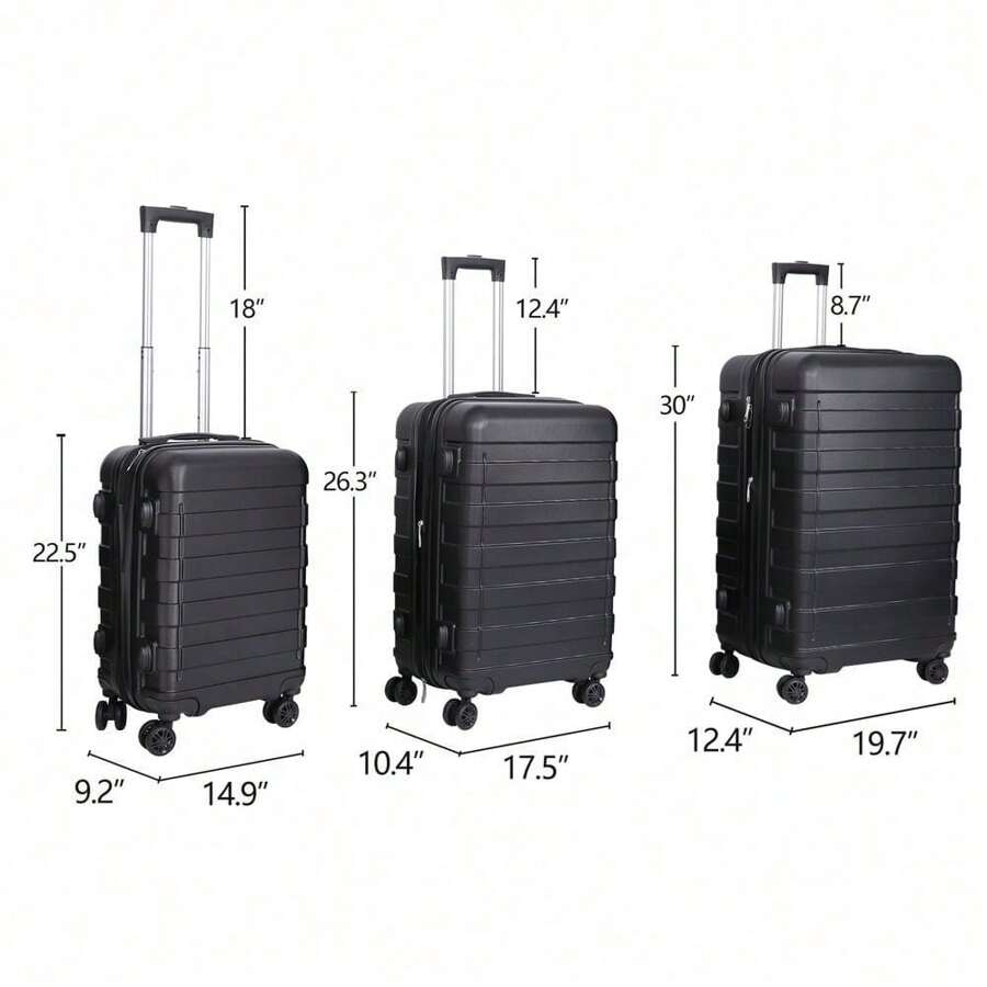 3 Piece Luggage Set Expandable Suitcase Spinner Carry-On Luggage Travel Black - Apricot - View 1
