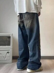 Teenagers Boys' Spring Autumn New Loose Fit Jeans, Retro Design, Baggy Style Casual Long Pants - 藍色 - 查看 6
