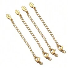10pcs Stainless Steel Extension Chain With Lobster Clasp, Suitable For DIY Jewelry Making, Necklaces And Bracelets