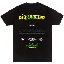 Playera Negra Hombre Río de Janeiro Brasil Casual 100% Algodón - Negro - Ver 4