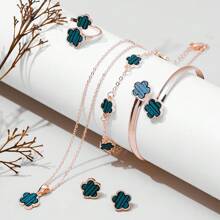 6 件/套韩式五叶花耳环、项链、手链、戒指首饰套装，时尚幸运花和梅花配饰，适合情人节、日常佩戴、节日礼物、妈妈、母亲、母亲节、礼物 - 玫瑰金 - 查看 14