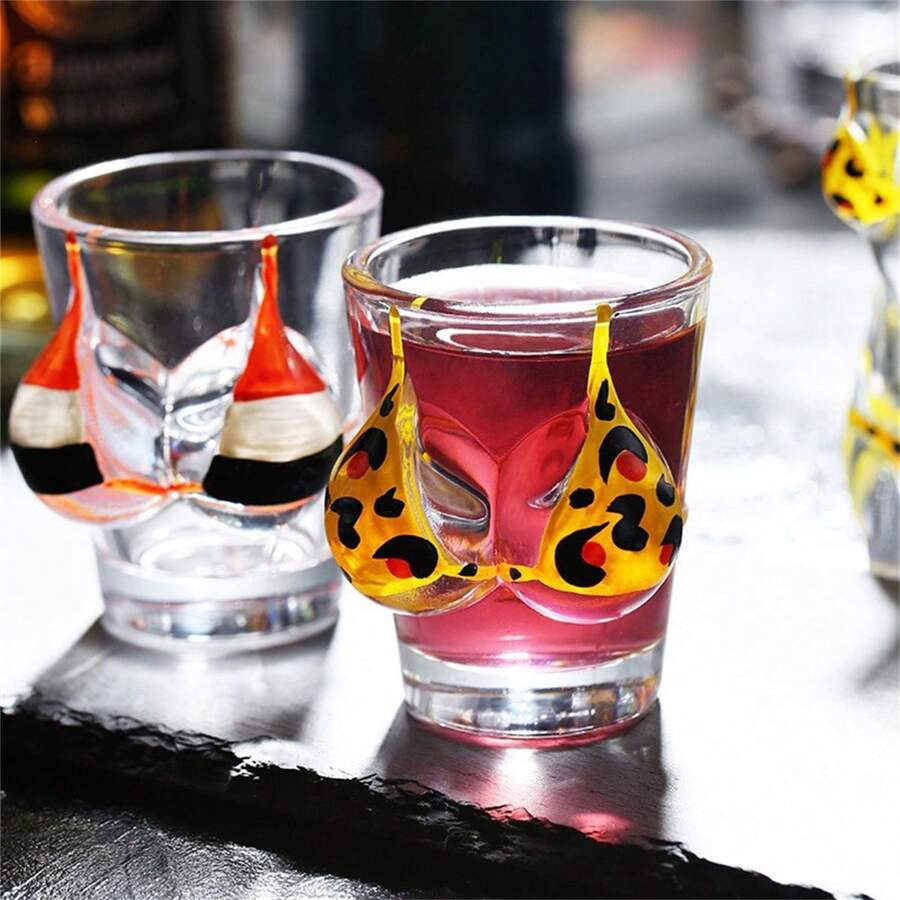 1 件时尚比基尼和胸罩形玻璃酒杯 - 适合派对、婚礼和酒吧配饰创意自主 DIY 彩色伏特加胸杯