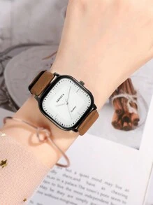 Square Watches For Students, Minimalist Retro Small Luxury Casual Elegant Nature Style Wristwatch - Multicolor - View 5