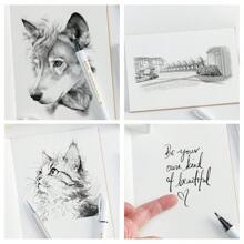 4pcs/Box Multi-Functional Paintbrush Drawing Trace Pens, Student Practice Calligraphy Pens With Black Ink, Art Markers - Black - View 5