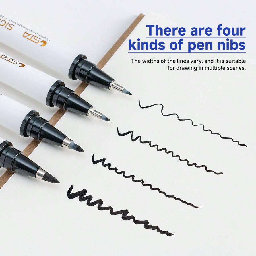 4pcs/Box Multi-Functional Paintbrush Drawing Trace Pens, Student Practice Calligraphy Pens With Black Ink, Art Markers - Black - View 1