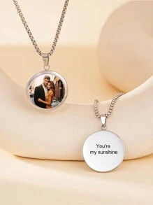 Customizable Photo Print Necklace, Geometric Circle Shape Can Be Engraved With Photos, Pendant Necklace For Mother's Day, Couples