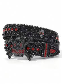 A Men's Solid Color Street Rhinestone Inlaid Fashionable Hip-Hop Skull Belt Summer, School Casual, Business, Boyfriend Husband Father Dad Men Gift, Daily Wear, Fashion, Teen, Outdoor, Vacation, Athletic, Travel, Street, Boho, Vintage Fall, Autumn, Halloween Autumn-Winter Accessories,Suitable For Teens, Youth,Men,Casual, Outdoor, Athletic, Vacation, Graduation Gifts, Birthday, Daily Wear - Multicolor - View 16