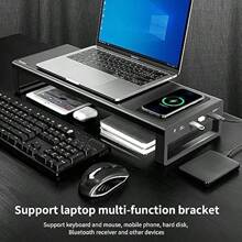 Monitor Stand With Wireless Charging 4 USB 3.0 Ports Metal Riser For Desk Aluminum PC Screen Stand For Office Laptop Computer I Printer Up To 32 Inches Black - Large - View 5
