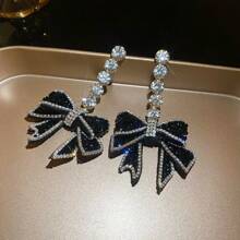 1 Pair Rhinestone Butterfly Pendant Earrings, Suitable For Daily Wear - Black - View 2