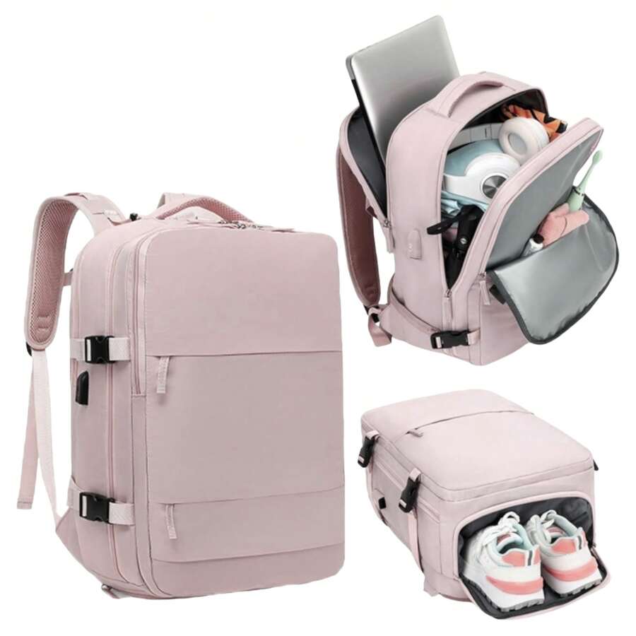 Mochila de Viaje para Cabina de Avión 45x36x20  para Vueling, , Ryanair | Equipaje de Mano Impermeable y Espaciosa con Compartimento para Zapatos | Mochila Antirrobo Multifuncional para Viajes y Es( 2210-001) - Rosa vieja - Ver 1