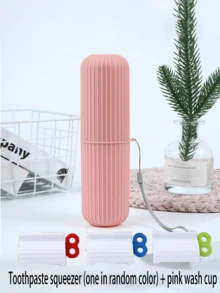 1pc Portable Travel Toothbrush Box Set, Wash Cup With Lid, With Toothpaste Squeezer,Toothpaste, And Toothbrush Storage Box Mouthwash Cup,Portable Oral Cleaning Set, Toothbrush Storage Box, White And Red Dust-Proof Toothbrush And Toothpaste Holder Set, Essential For Home Travel. - Multicolor - View 8