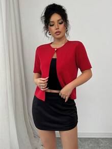 Women Metal Buckle Cardigan, Minimalist Casual Knit Top