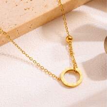 18K Titanium Steel Necklace Korean Style Fashion Cold Style Roman Letters Ring Simple Steel Beads - 金色 - 查看 1