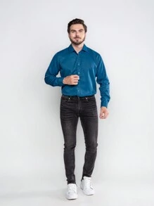 Men's Plain Wrinkle-Free Dress Shirt - Medium Wash - View 6