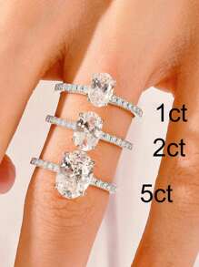 1枚925纯银戒指,镶嵌1-4.5克拉椭圆形切割立方氧化锆,女士结婚/订婚/伴娘戒指,精致珠宝礼品 - 銀色 - 查看 7