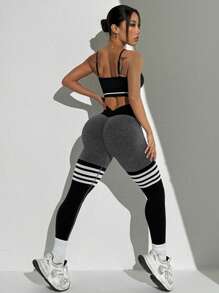 TCVC Women High-Stretch Seamless Sports Bra And Leggings Set, High Waist Slimming, Peach Booty, Skin-Friendly Fabric, Bodycon Shapewear, Casual, Versatile, Layerable, All Season Sports & Yoga Set