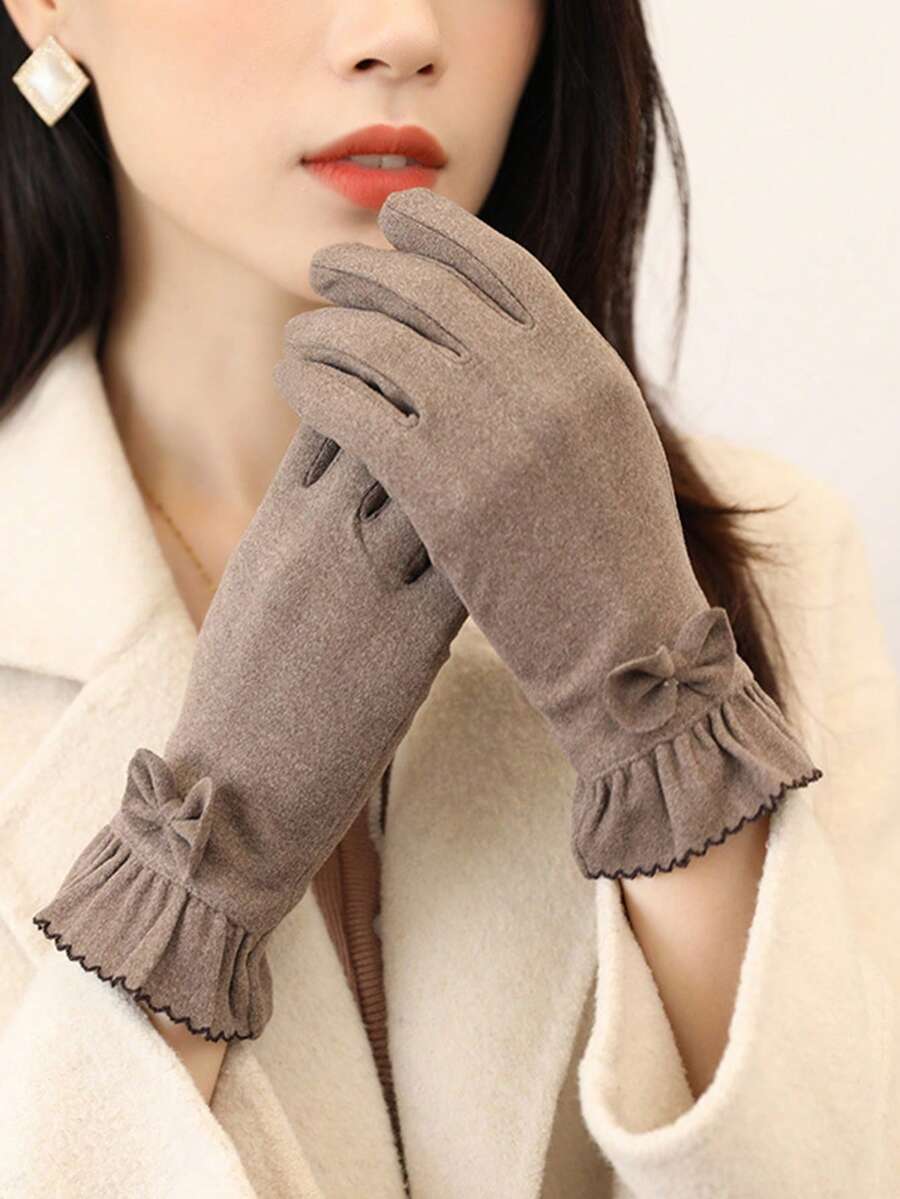 1 双女士秋冬手套，防风，保暖，触摸屏友好，适合骑自行车、骑摩托车 - 彩色 - 查看 1