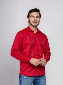 Men's Plain Wrinkle-Free Dress Shirt - Red - View 1