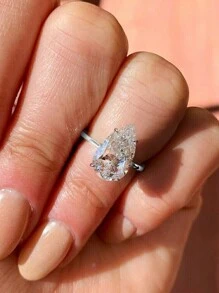 1 件 925 纯银 1ct-4ct 梨形切割大方晶锆石女士水滴形结婚戒指订婚新娘派对戒指，精美珠宝礼物 - 銀色 - 查看 4