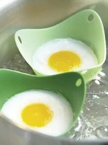 煮蛋器杯、煮蛋器模具杯、硅胶煮蛋器、带环架的煮蛋器杯、适用于微波炉空气炸锅炉灶煮蛋的煮蛋杯、不粘、4 件套、颜色随机