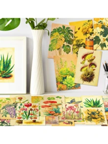 50 张水彩植物系列明信片 客厅、卧室、宿舍墙面装饰背景卡 水彩植物明信片 贺卡、情人节、婚礼