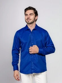 Men's Plain Wrinkle-Free Dress Shirt - Xanh đậm - Xem 1