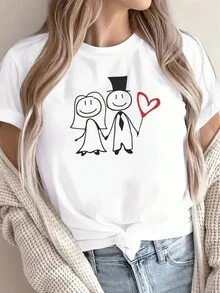 GOD Camiseta de manga corta con estampado de un solo lado para mujer, cuello redondo, moda de verano, camisetas básicas sólidas, camisetas casuales de verano