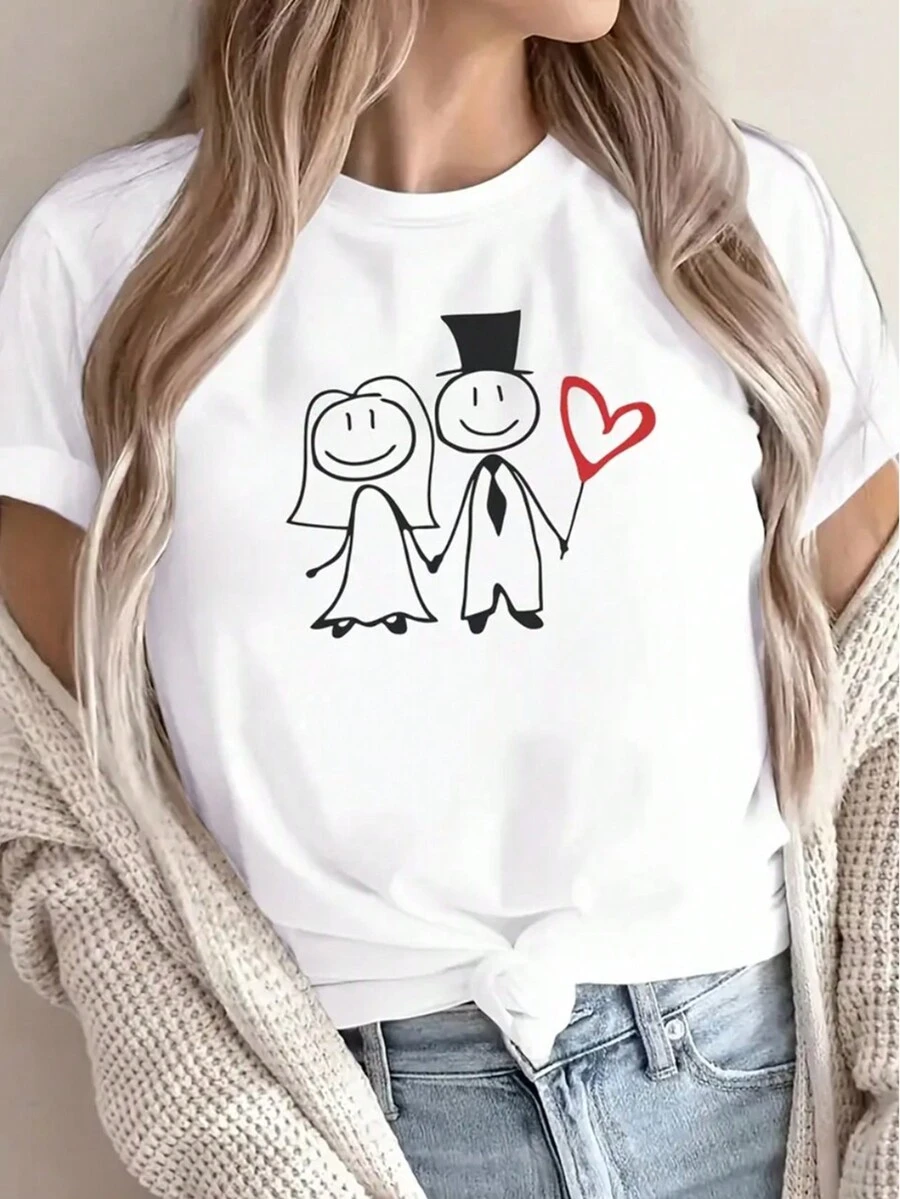 GOD Camiseta de manga corta con estampado de un solo lado para mujer, cuello redondo, moda de verano, camisetas básicas sólidas, camisetas casuales de verano