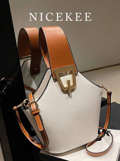 Fashionable And Versatile Handbag With Contrasting Colors, Portable And Adjustable Shoulder Strap With Metal Decoration, Crossbody Bag, Elegant, Simple Shoulder Bag, Suitable For Business Trips, Commuting, Work, Going Out, Dating, And Shopping.